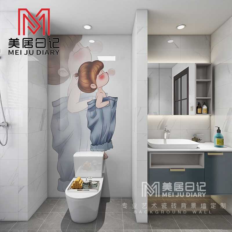 吹泡泡女孩卡通可爱浴室卫生间阳台图案瓷砖背景墙洗手间墙砖壁画