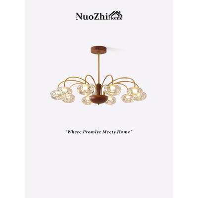 法式中世纪客厅灯胡桃色灯豪华美式覆古客厅吊灯全光谱护眼厅主灯