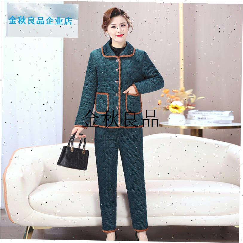 中老年人冬装h棉袄套装妈妈女家居棉衣棉裤加绒加厚奶奶保暖两件,