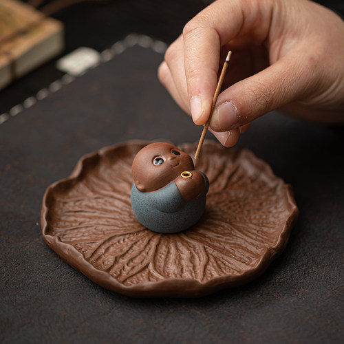 紫砂迷你小和尚线香炉家用禅意