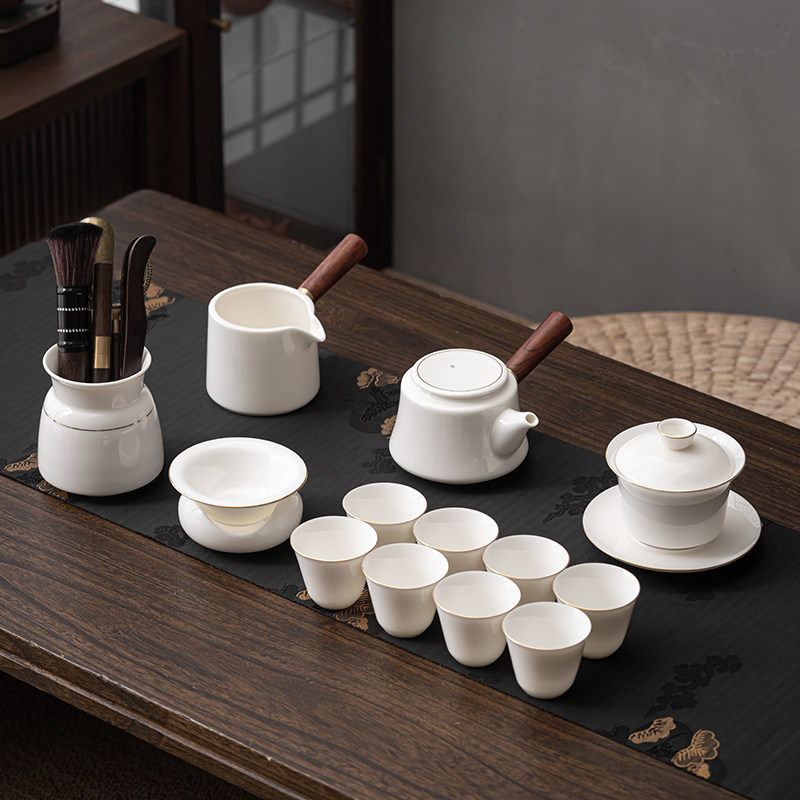 德化羊脂玉白瓷茶具套装家用客厅侧把泡茶壶功夫盖碗茶杯高档轻奢,餐饮具,整套茶具,淘宝优惠券,粉丝福利购,淘宝优惠卷