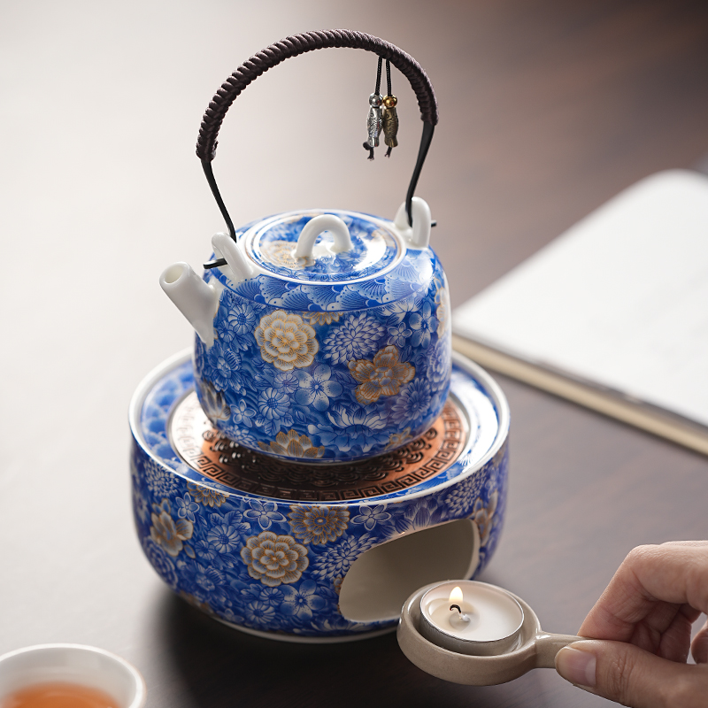 青花温茶炉蜡烛煮茶炉加热炉花茶壶暖茶陶瓷保温底座温茶器提香烘