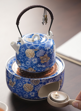 青花温茶炉蜡烛煮茶炉加热炉花茶壶暖茶陶瓷保温底座温茶器提香烘