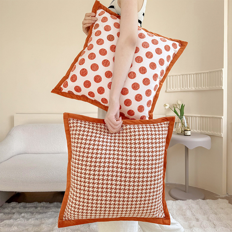 橙色千鸟格抱枕ins轻奢高档沙发客厅靠垫床上靠背床头感枕套