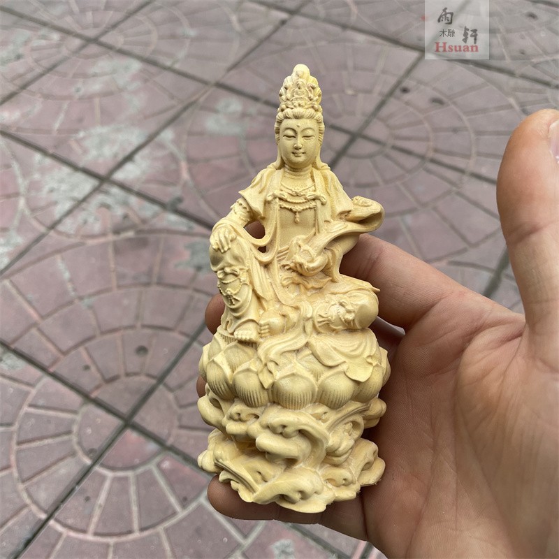 极速崖柏黄杨木雕如意观音t菩萨佛像实木摆件家居客厅供奉红装饰