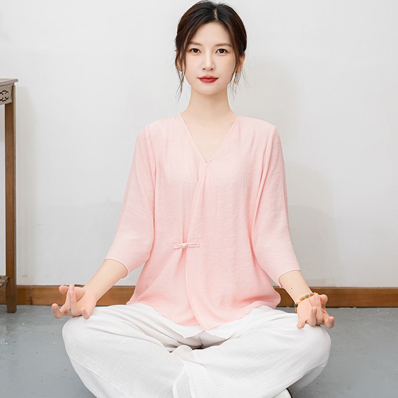 极速中国风佛系禅意素衣套装修行打坐棉麻禅服道服女装居士服女