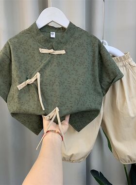 速发男童夏季汉服2024新款3宝宝夏装套装5岁儿童新中式唐装国风演