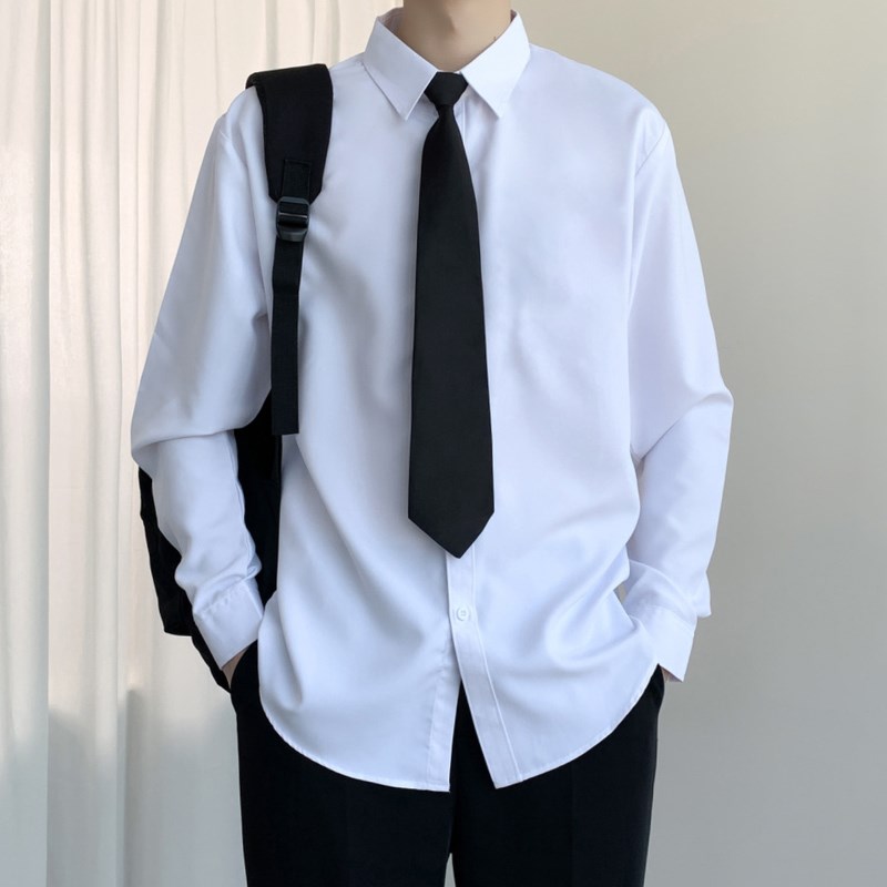 速发【送领带】衬衫男士长袖春季商务休闲免烫抗皱黑白色衬衣短袖