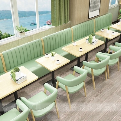 极速实木主题咖啡厅茶餐厅定制靠墙卡座休闲奶茶S店甜品店沙发桌