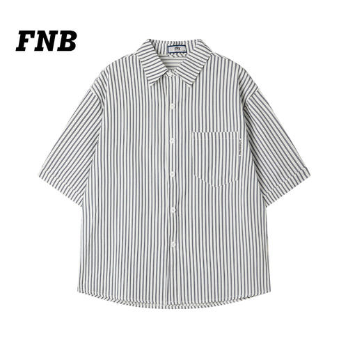 美国FNB2026夏季新款条纹短袖衬衫宽松休闲潮牌男女款穿搭度假风