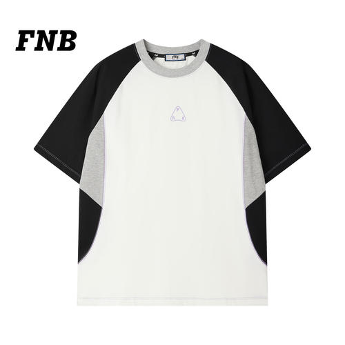美国FNB2026夏季复古撞色插肩短袖T恤男女同款宽松潮牌拼接上衣