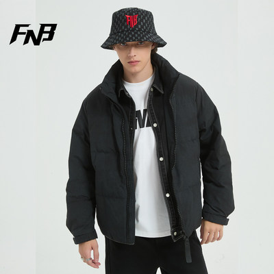 FNB美式潮牌假两件立领羽绒服冬季男短款90绒保暖外套百搭面包服