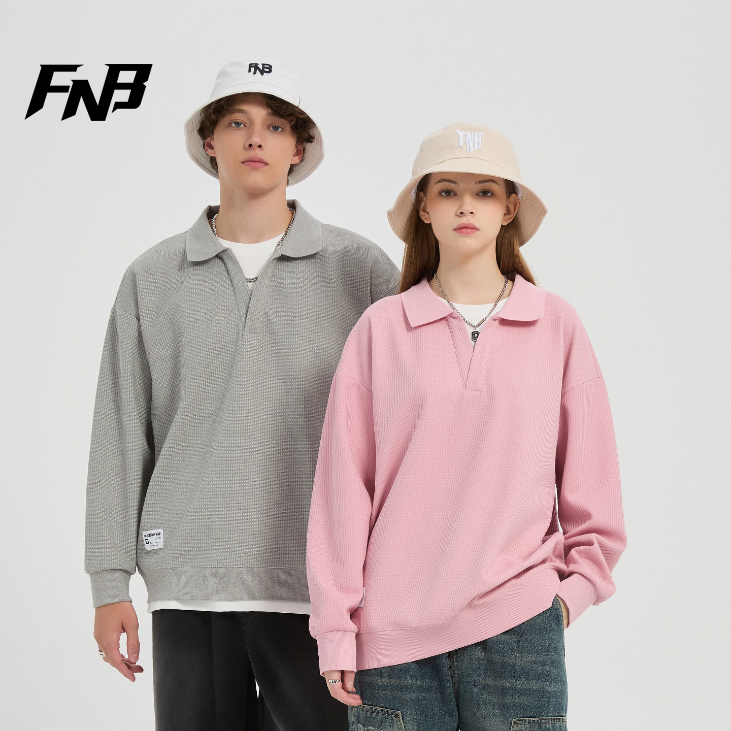 FNB美式复古polo领卫衣男女秋冬季潮牌新款纯色极简风长袖情侣装