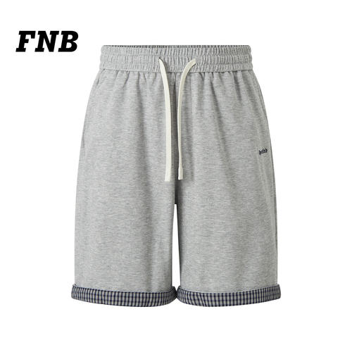 美国FNB2026夏季休闲短裤男女潮牌设计师款混纺空气层格子拼接