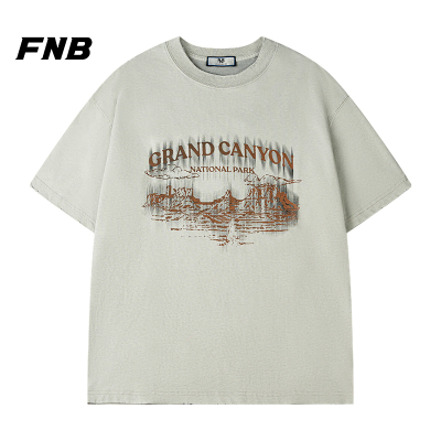 FNBB美式新款复古时尚印花短袖t恤网红潮牌高街遮肉宽松上衣服ins