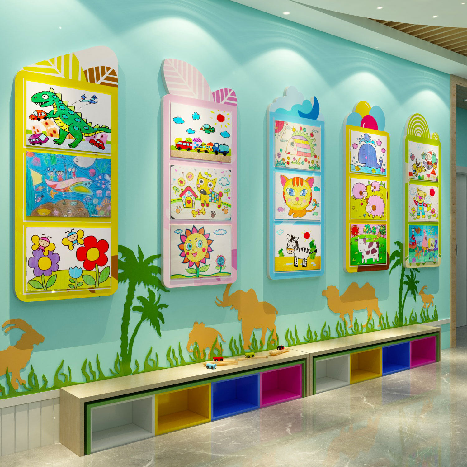 幼儿园楼梯走廊墙面装饰环创主题成品书法美术作品画展示教室布置