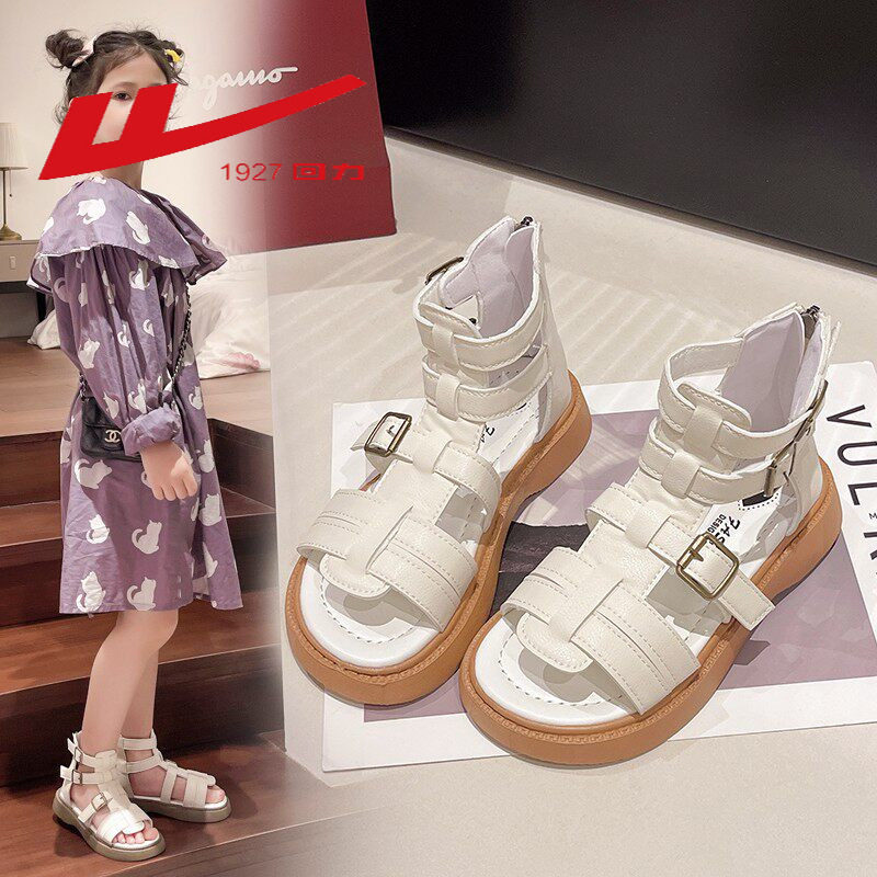 回力真皮女童罗马凉鞋夏季小女孩软底凉鞋中大童高板防滑露趾凉鞋