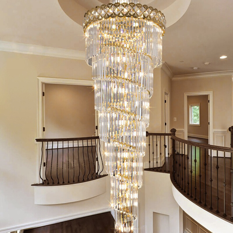 复式楼客厅大吊灯楼中楼旋转楼梯长吊灯别墅中空后现代轻奢水晶灯