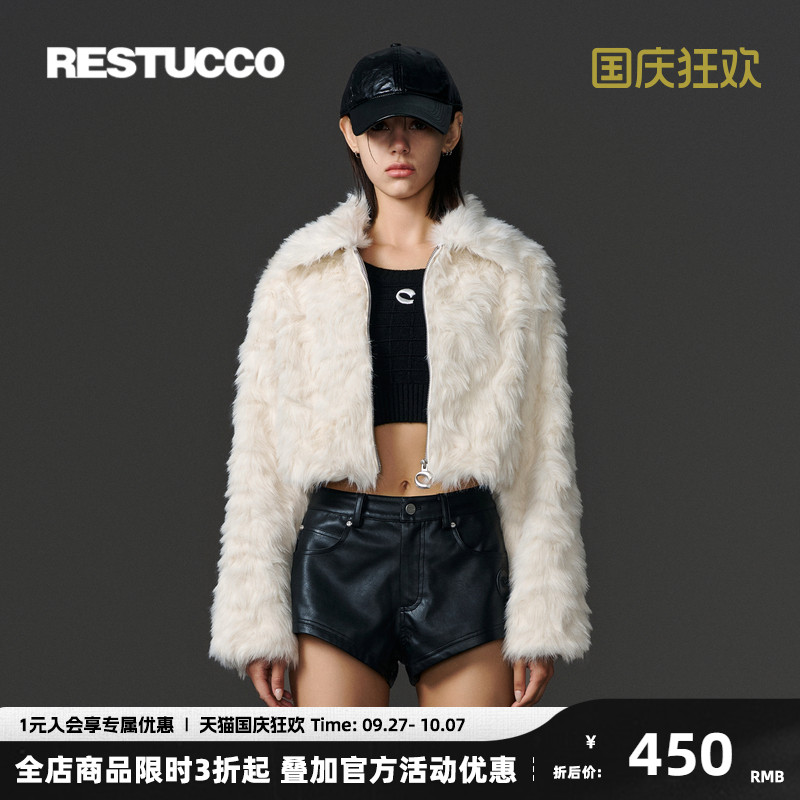 RESTUCCO仿羊卷毛翻领短款外套
