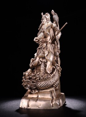 仿古纯铜白铜祥j龙关公铜像神像提刀关公家居佛堂办公室摆件