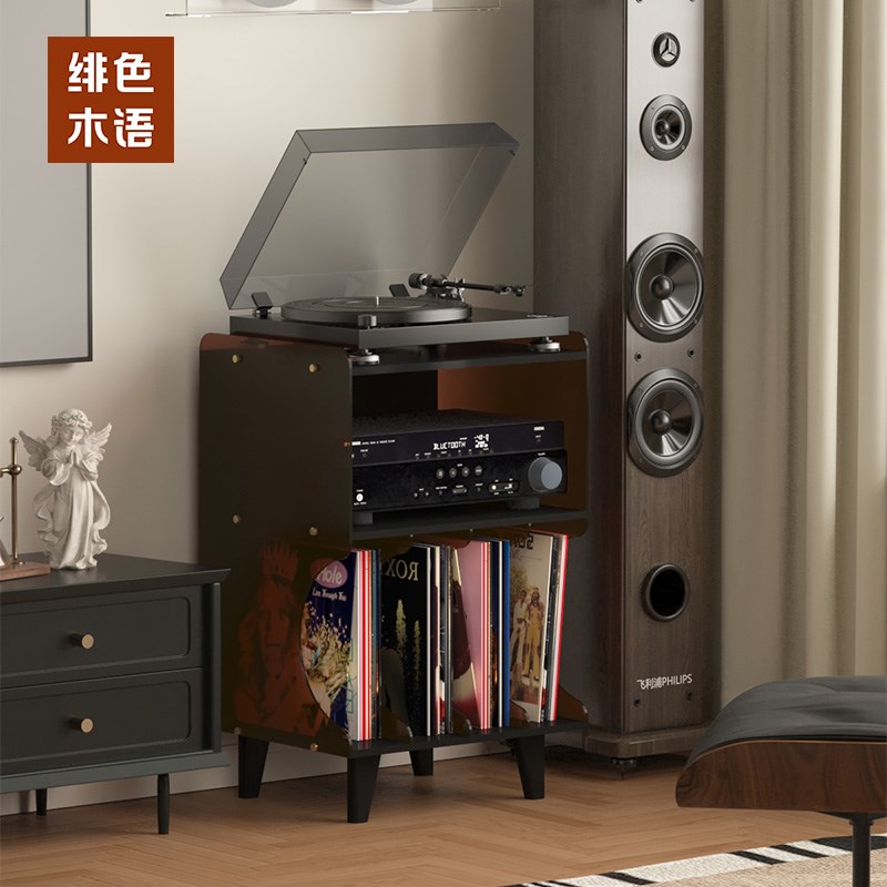 高级感落地黑胶唱片架大容量展示架置物架CD机Q收纳柜简约储物柜