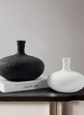 极简陶瓷花瓶白色侘寂风摆件v民宿黑白色状家居装饰品简约花插花
