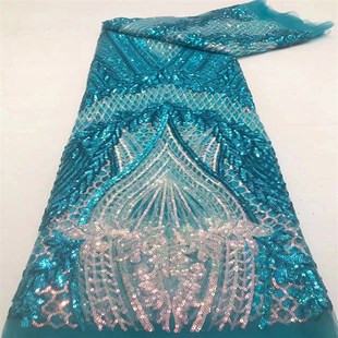 婚纱礼服绣花布料 Beaded Sequins LKace高端亮片珠管绣网布面料