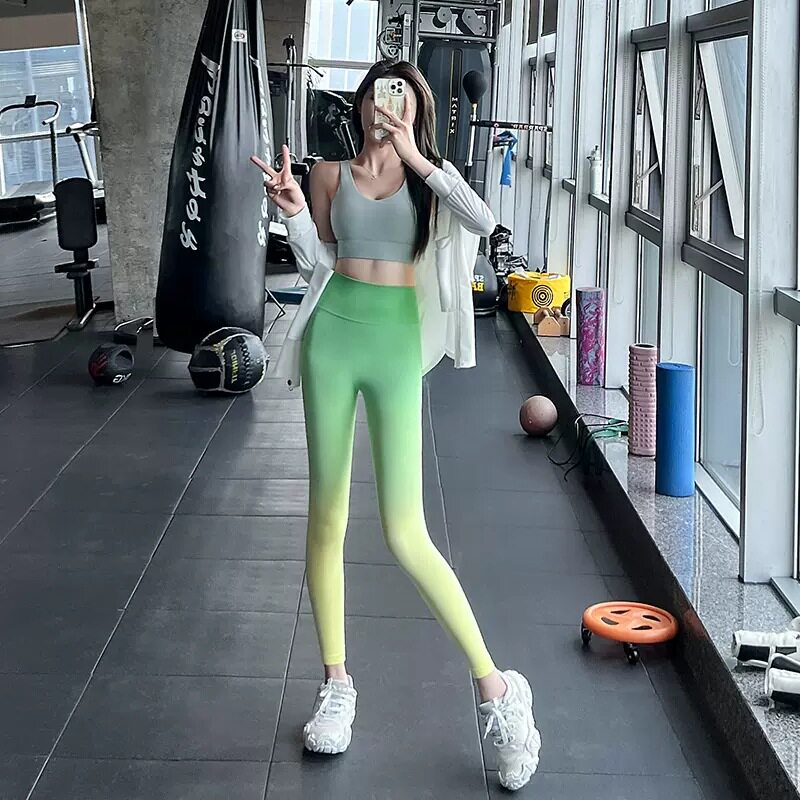 lulu女士渐变健身裤翘臀高腰蜜桃提臀跑步运动显瘦弹力瑜伽裤外穿