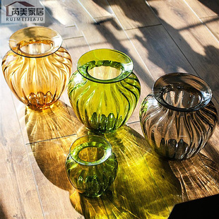 饰工艺品摆件 现代客厅餐厅装 欧式 手工吹制彩色浮雕玻璃花瓶花器