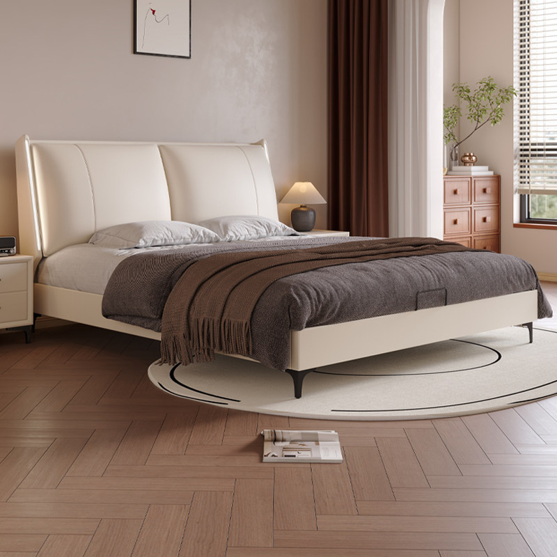 喜临门头层牛皮床现代简约1米8主卧室高端大气双人软包储物智能床