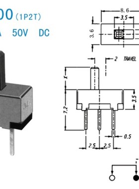 小型拨动开关SS12d00G4小电源开关 横柄式 二档三脚 .柄长4MM