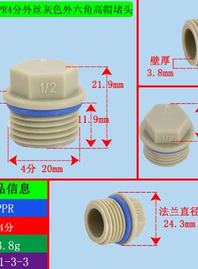 PPR20 25 32堵头4分堵帽6分1寸外丝堵测压管堵白绿色灰色接头配件