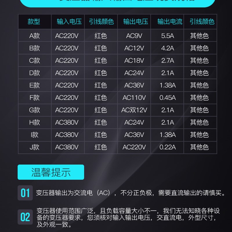 电源变压器50W380V220V转9V12V18V2F4V36V110V220V交流单双隔离