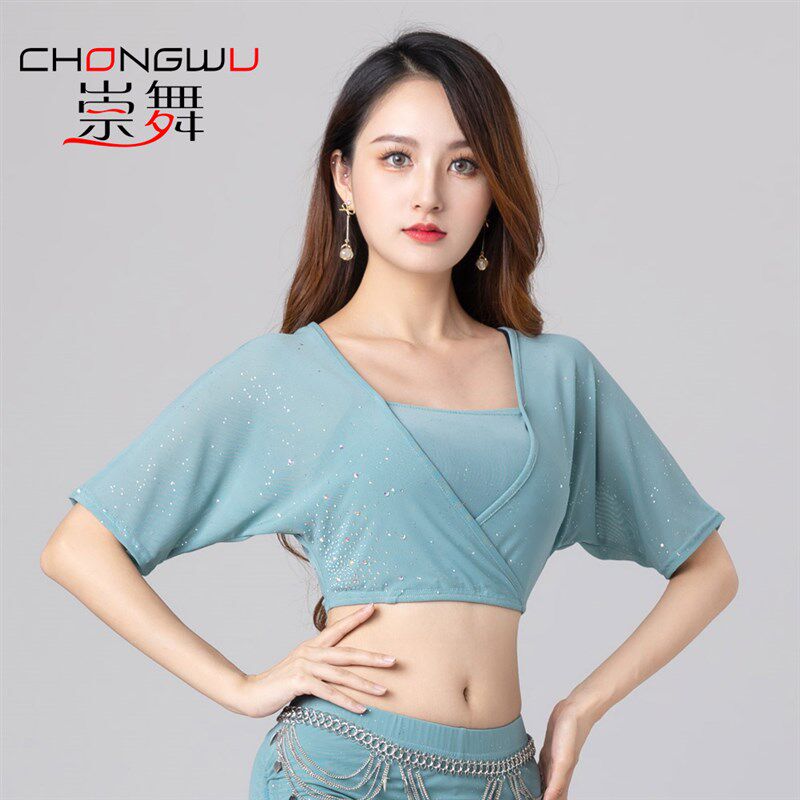 新品肚皮b舞2022新款网纱中袖上衣初学者练功服夏秋上装东方舞衣