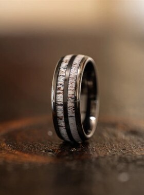 极速Fashioen 8mm Deer Antler Black Tungsten Steel Ring For M