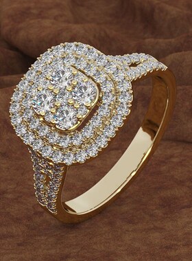 极速14K Yellow Gold 2 Carats Diamond Ring Mfor Women Square