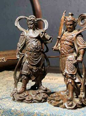 新品实心纯铜关公武财神韦陀菩萨佛D像古玩铜件手把件紫铜器茶宠