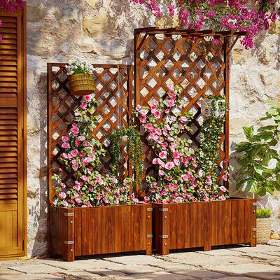 极速防腐木花架阳台爬藤q架户外栅栏屏风隔断庭院围栏花箱室外网