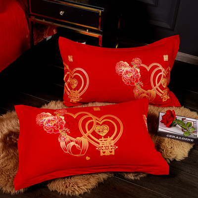 极速结婚纯棉红色枕套48cmx74cm一对装G大号50x80全棉枕头皮小号4