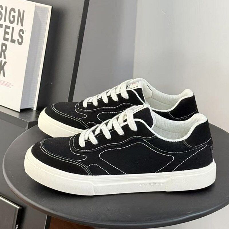 新品2026新款黑色帆布鞋男夏季透D气薄款韩版潮板鞋子男款学生运