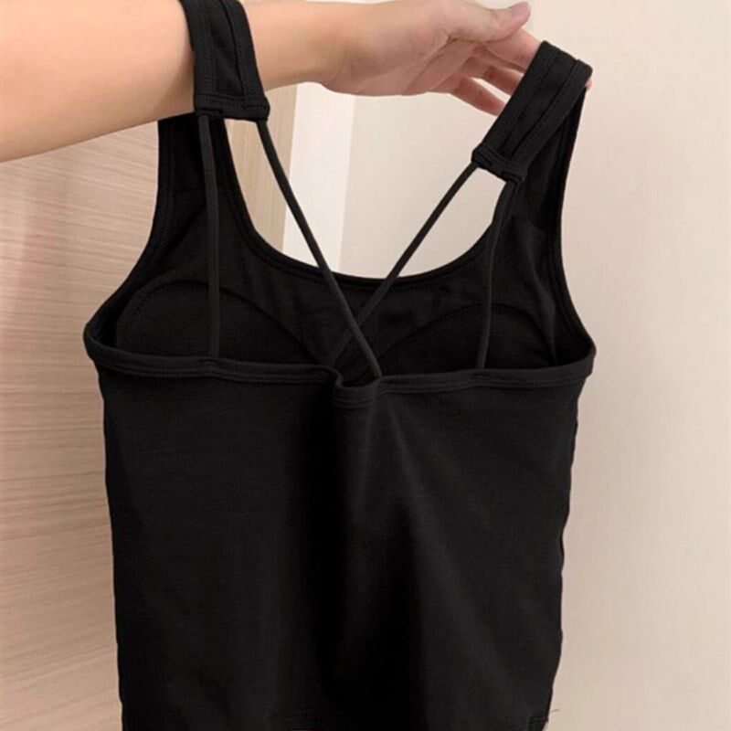 新品大码白色打底小吊带女带胸垫美背文胸一体P背心夏外穿无袖上