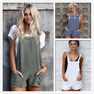 极速Woamen Suspender Pants Shorts Jumpsuit Casual Trousers R