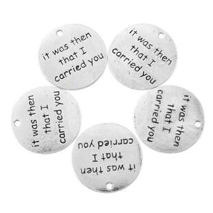 新品5PCs New Allomy Charm Pendants Round Shape Carve Words J