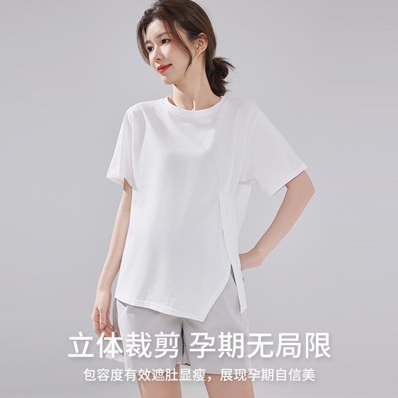 新品孕妇纯棉上衣夏季薄外穿显瘦遮肚子短袖小个子怀孕Z期宽松t恤