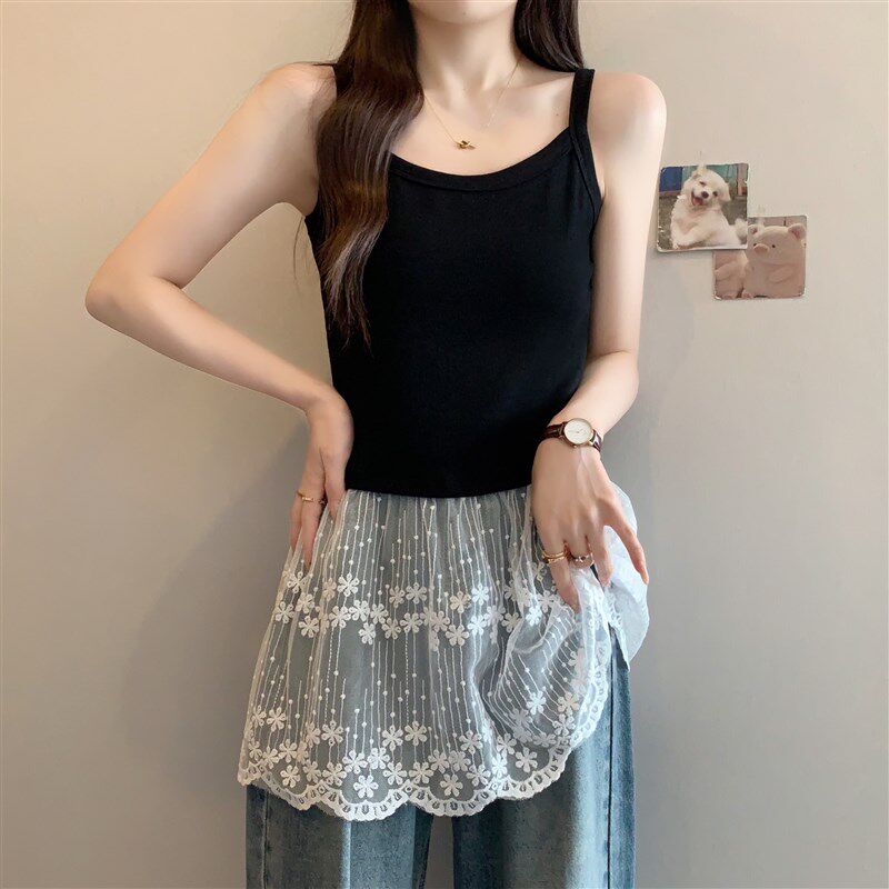 新品蕾丝花边吊带背心女内搭x夏大码显瘦设计感中长款外穿无袖上