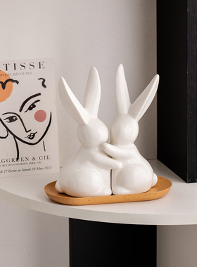 新品新品创d意陶瓷中式简约兔子书档桌面书立装饰摆件酒柜客厅玄