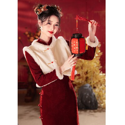 红色旗袍拜年服女大人蛇年本命年C连衣裙新中式新年过年战袍套装