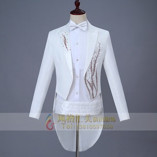 新品男士大合唱燕尾演出服合唱指挥礼服套装结P婚主持人晚礼服白