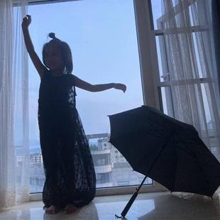极速小模特走秀小黑伞儿t童黑色伞舞蹈道具伞长柄晴雨伞黑色表演