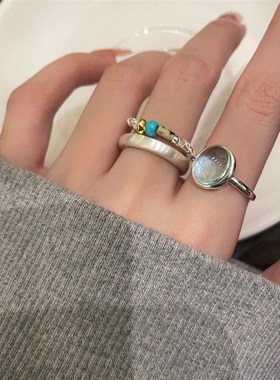 极速碎银子湖蓝色宝石戒指女w开口气质冷淡风戒指网红时尚个性食